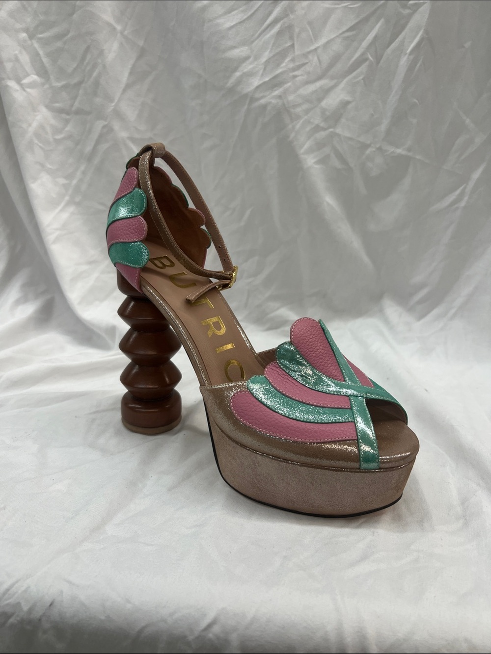 Platform Peep-Toe Heels in Pink and Teal